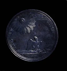 Reverse of a portrait medal of Anna Isabella of Mantua depicting eagle observing the sun, minted 1698