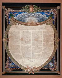 Risorgimento: constitution proclaimed by King Ferdinand II of the Two Sicilies (1810-1859) in 1847. Naples, Museo Nazionale di San Martino, Italy