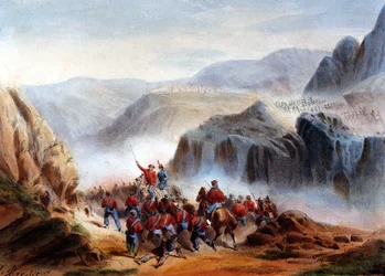 Risorgimento: the Battle of Calatafimi in Sicily between the troops of Giuseppe Garibaldi (1807-1882), the Thousand and the Army of the Kingdom of the Two Sicilies