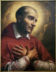 Saint Charles Borromeo (1538-1584). Fragment of an anonymous painting of Naples, 17th century. Museum of Fine Arts in Angers