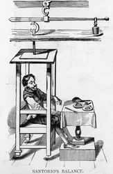 Santorio Santorio sitting in his Balance Machine