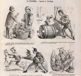 Satirical Cartoon Dedicated to Wine Growing Crisis Caused by Phylloxera, Illustration from Satirical Newspaper Spirito Folletto, September 18