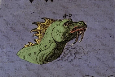 Sea monster: representation of a sea snake (detail)