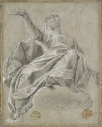 Seated Female Figure on a Cloud, Gazing Upwards