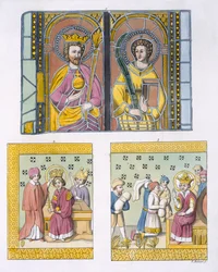 Stained Glass Decoration from Uppsala Old Church, plate 42 from Le Costume Ancien et Moderne by Jules Ferrario, published c.1820s-30s