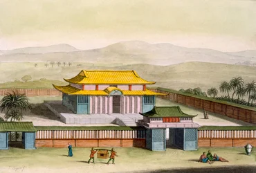 Temple Daibods in a Compound in the Countryside, from Costume dei... by Giulio Ferrario, c.1820s-30s