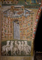 The Gate of Jerusalem with Lambs Symbolising the Apostles