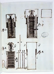The Voltaic Pile (Battery). Drawing from a Letter of Alessandro Volta (1745-1827) to Dieudonne Dolomieu (1750-1801) on Galvanism, 1801