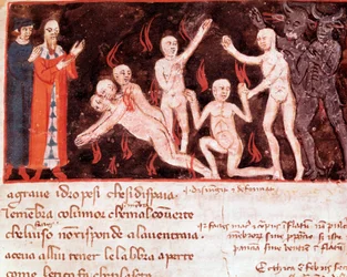 The counterfeiters (song 30 from Hell, in the Divine Comedy) - miniature 14th century
