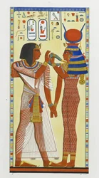 The goddess Hathor placing the magic collar on Seti I