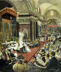 The religious marriage of the one who will become King Victor Emmanuel III with Princess Helene of Montenegro in the Church of Santa Maria degli Angeli in Rome in 1896.