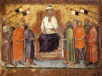 The restored Government keeps citizens in a bridle. Wooden panel from 1385. National Archive, Siena