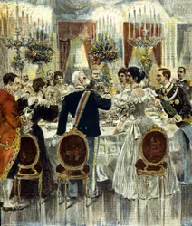 The wedding banquet of Victor Emmanuel III and Helene of Montenegro at the Quirinale Palace, Rome. 1896