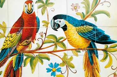 Tile panel depicting parrots, Vietri sul Mare production