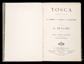 Title page, Libretto of Tosca by Giacomo Puccini, Edizione Ricordi, Italy