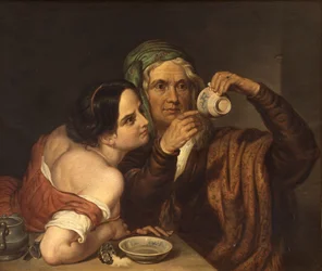 Two women with a cup