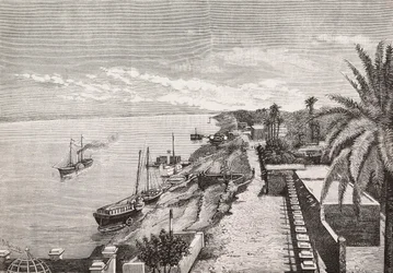 View of Khartoum along Blue Nile, Sudan, engraving by Cairoli from L