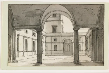 View of an Italian Colonnade and Courtyard, Early 19th Century
