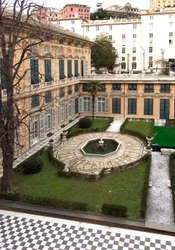 View of the Courtyard of the Palazzo Bianco (or Palace of Luca Grimaldi) built in 1530 and 1540 in Genoa, Italy