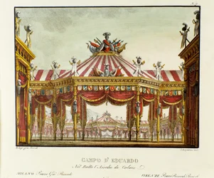 View of the military camp of Edward III, King of England, in 1347 during the Hundred Years War, scenery for the opera 