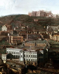 View of the old courthouse transformed into a palace with hanging gardens in Naples, anonymous, 18th century, Naples, Museo Nazionale di San Martino