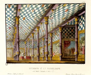 View of the tent of Edward III, King of England, in 1347 during the Hundred Years War, scenery for the opera 