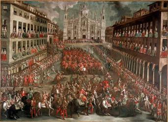 War of the Spanish Succession: Festivities organized to celebrate the entry to Milan of Prince Eugenio di Savoia after the battle of Turin on 24/09/1706