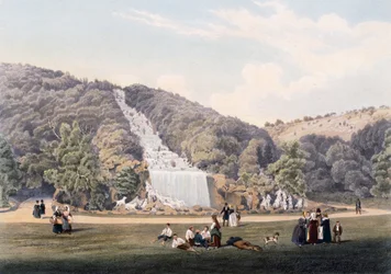 Waterfall in the park of the Royal Palace of Caserta, Italy