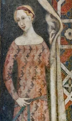 Woman Drawing a Drape with a Geometrical Pattern, Beginning of 15th Century (fresco)