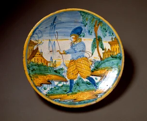 Young man of the nobility, Ceramic plate, Viterbo, Italy