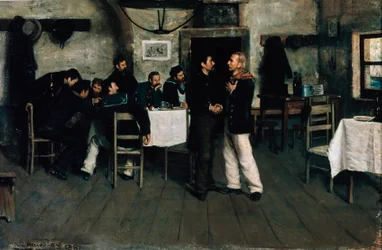 Meeting of Giuseppe Garibaldi (1807-1882) and Giovanni Battista Cuneo (1809-1875) at Taganrog, port on the Black Sea, in 1833, by Italo Nunes Vais (1860-1932)