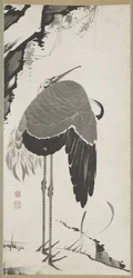 Cranes, One of a Pair, Hanging Scroll, Edo Period