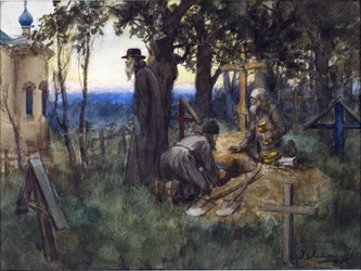 Clergymen hiding church treasures in a new grave in a cemetery - Vladimirov, Ivan Alexeyevich (1869-1947)