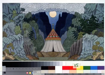 Preparatory drawing for the stage design of the opera The Golden Cockerel by Nikolai Rimsky-Korsakov (1844-1908). Drawing by Ivan Yakovlevich Bilibin