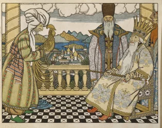 Illustration to the Fairytale The Golden Cockerel by A. Pushkin