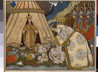 Illustration to the Fairytale The Golden Cockerel by A. Pushkin