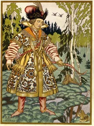 Prince Ivan and the Frog Princess. Traditional Russian tale. Watercolour and gouache on paper