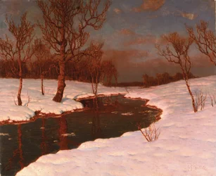 Sunset on a Snowy River Landscape