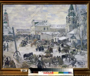 A Church in Murom. Description of a street in the city, under the snow, with daily animation, horse-drawn carriages.