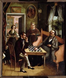 The Checkers Players. Group of Russian Bourgeois in an Interior.