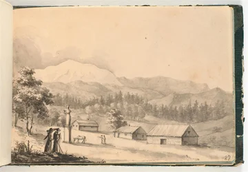 Mountain Landscape with People and Houses