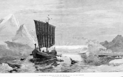 The discovery of Greenland by Erik the Red in the 10th century by C. Rasmussen. The Marine Picture Gallery, Bond Street