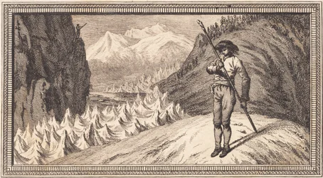 A Man on a Snowfield Leaning on a Long Staff