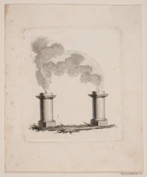 Vignette Depicting Two Altars from Which Smoke Rises and Merges