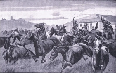 Boers Raiding the Remount Depot at Braamfontein, from After Pretoria: The Guerilla War