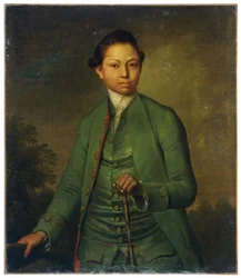 Portrait of a Young Man Wearing a Green Jacket Holding a Cane