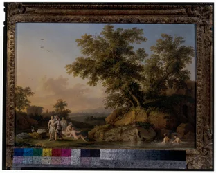 A Pair of Landscapes with Bathing Nymphs