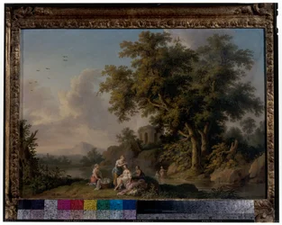 A Pair Of Landscapes With Bathing Nymphs