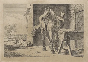 Figure with a Horse by a Feeding Trough