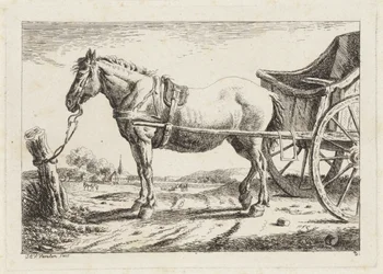 Standing Horse Harnessed to a Wagon (series: Six Prints after Drawings by Various Masters)